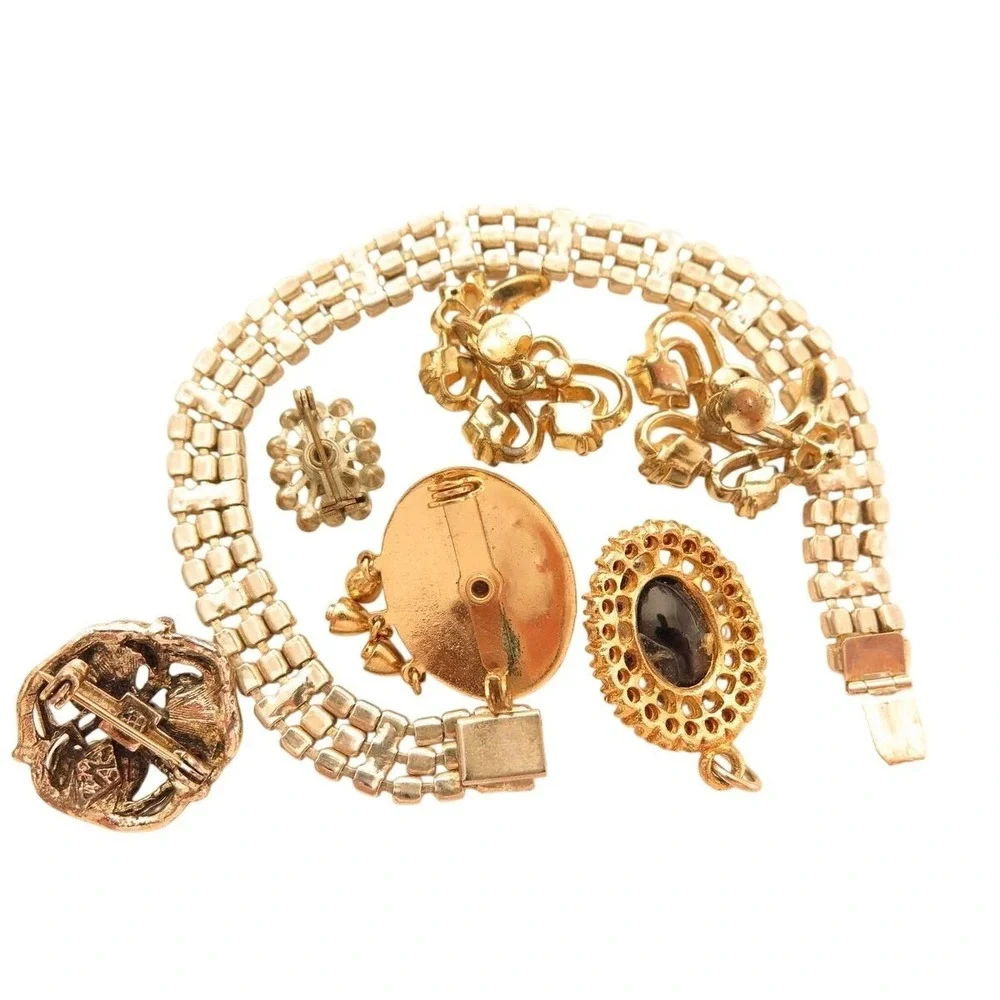 Vintage Rhinestone Bracelet‎ Earrings Enamel Pins Jewelry Lot 4 Restoration*A680